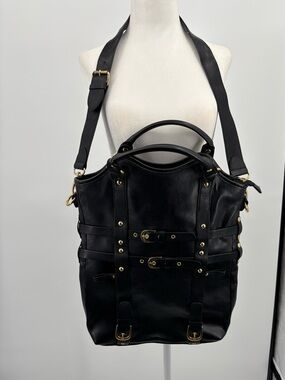 Rare Sony Vaio Black Leather Laptop Shoulder Bag With Gold Hardware